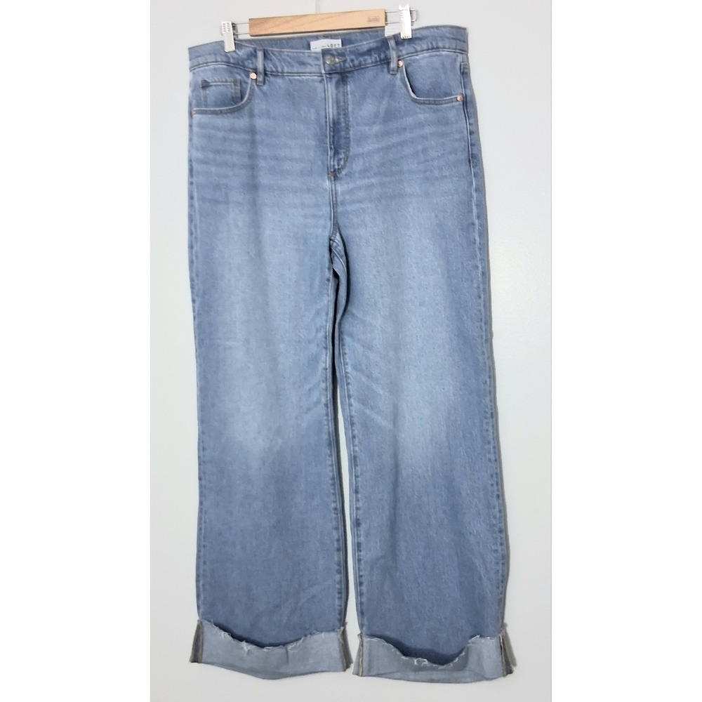 Loft Jeans Womens Size 32 / 14 The Wide Leg High Rise Cuffed Raw Hem Pockets NEW